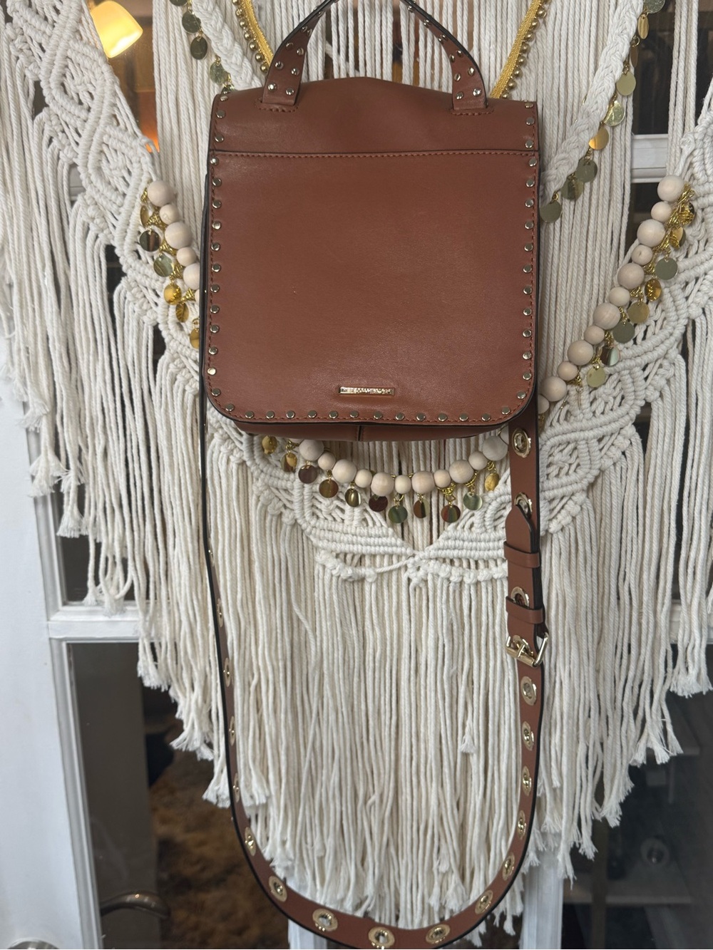 NEW Rebecca Minkoff Brown Studded Leather Crossbody Bag Purse Gold grommets - Picture 4 of 9